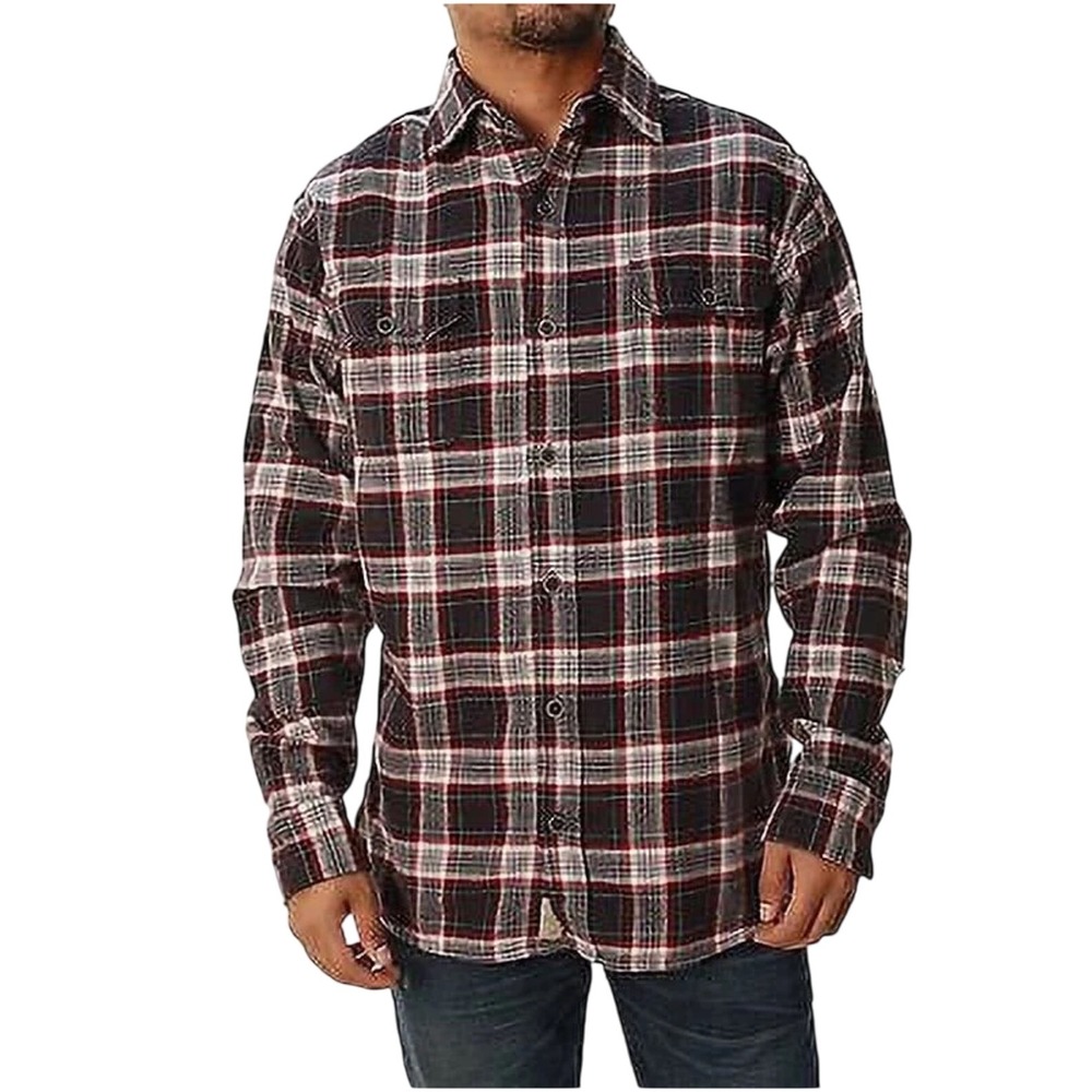 JACHS Mens Plaid Flannel Shirt Button Up Long‎ Sleeve Casual Work Shirt Medium